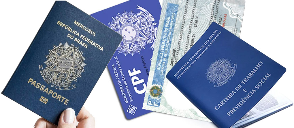 Documentos CPF, CRNM, CTPS e Passaporte